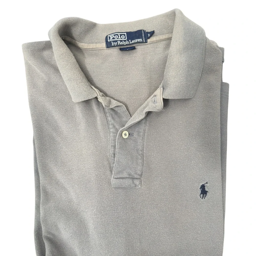 Polo Ralph Lauren Mens Polo Shirt XL Vintage 90s Grey Cotton Pique Preppy Golf